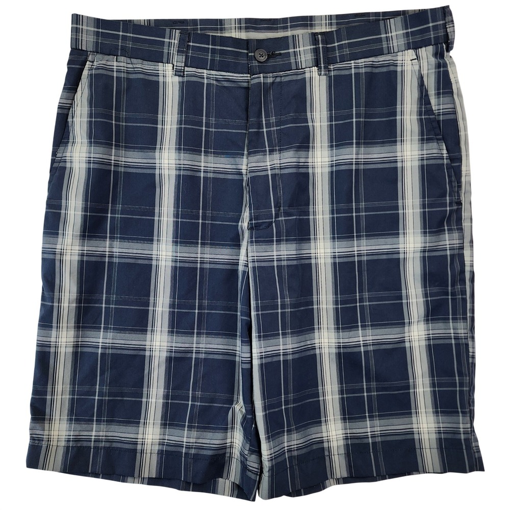 Ben Hogan 34 Blue Plaid Golf Shorts Performance Flat Front Men Casual Athleisure
